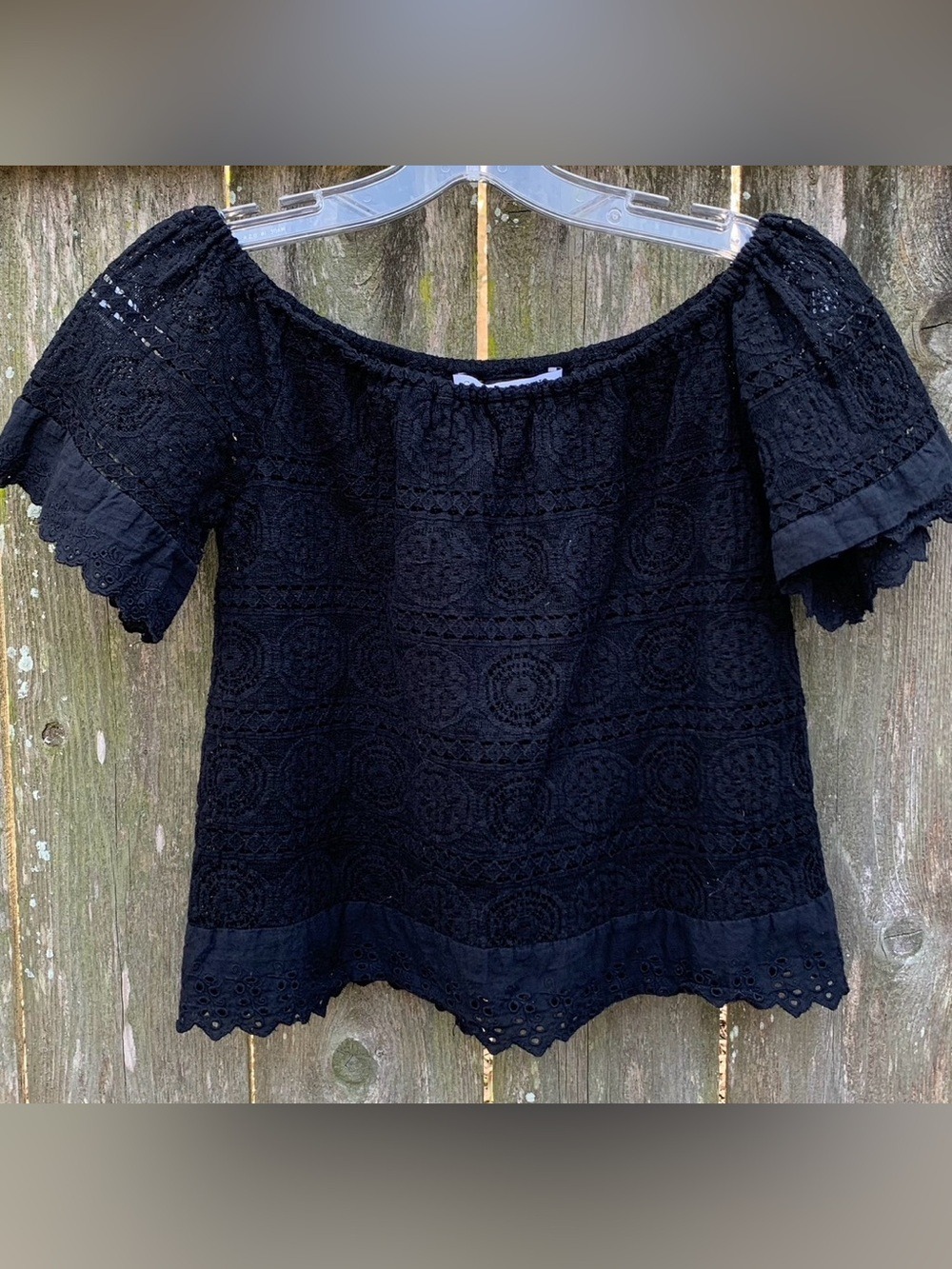 Collective Concepts Black Cotton Open work Top